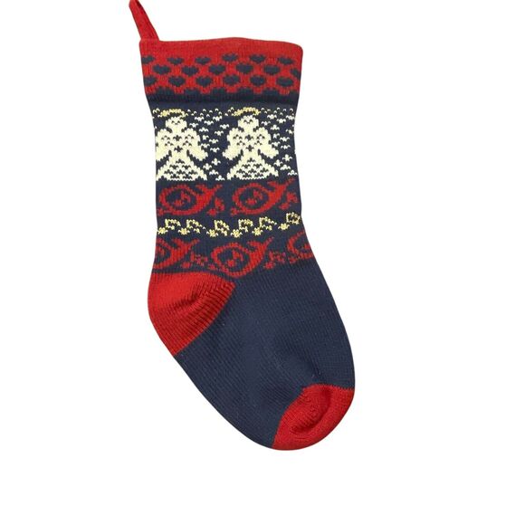 Vintage Knit Wool Stocking by Tungey Wood Wool Designs 17” Angles Red Blue Gold - Picture 2 of 7